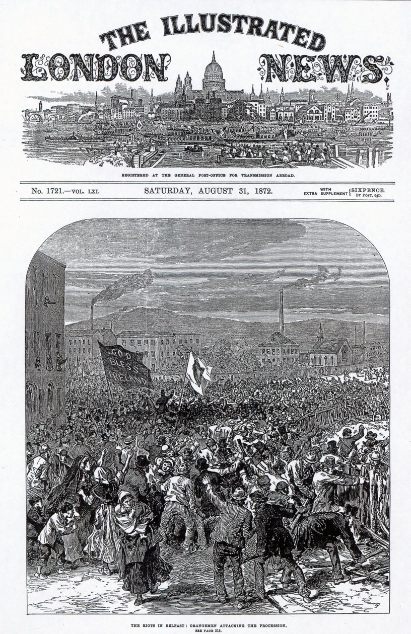贝尔法斯特的骚乱：奥兰治人袭击游行，1872年8月31日“伦敦新闻报”的封面 作者 英语学校