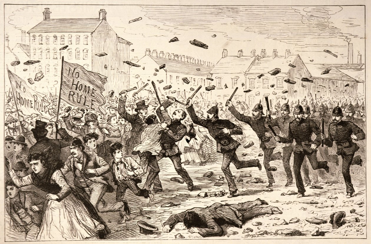 贝尔法斯特的骚乱：1886年6月19日“伦敦新闻报”中的警察在Brickfields为暴民收费 作者 英语学校