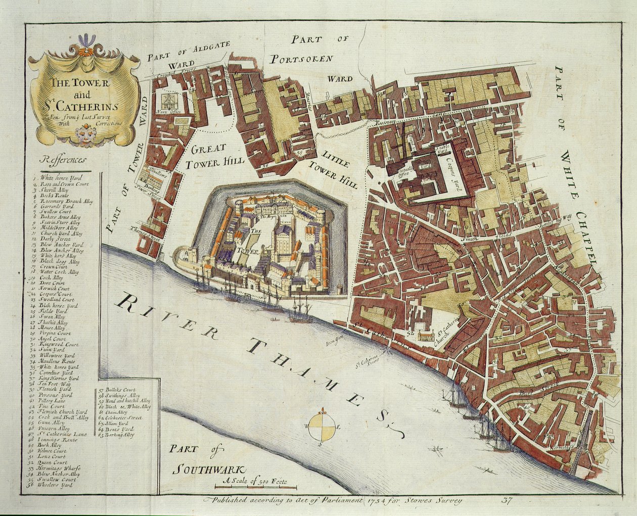 塔和圣凯瑟琳，伦敦Stows Survey，酒吧。 1754年（详见94440） 作者 英语学校
