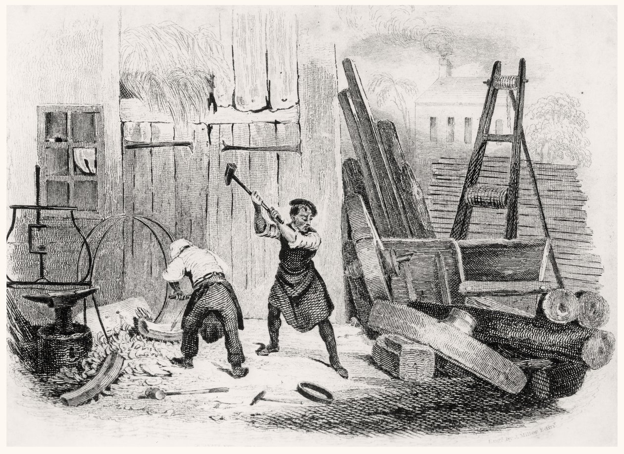 来自The Book of Trades的Wheel Wright，由J. Miller，1836年雕刻而成 作者 英语学校