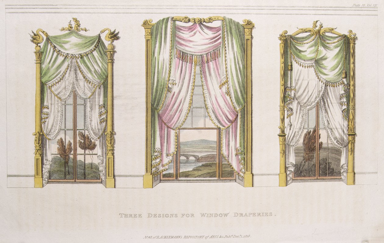 窗帘的三种设计，板块107来自Ackermanns Repository of Arts，1819年出版 作者 英语学校