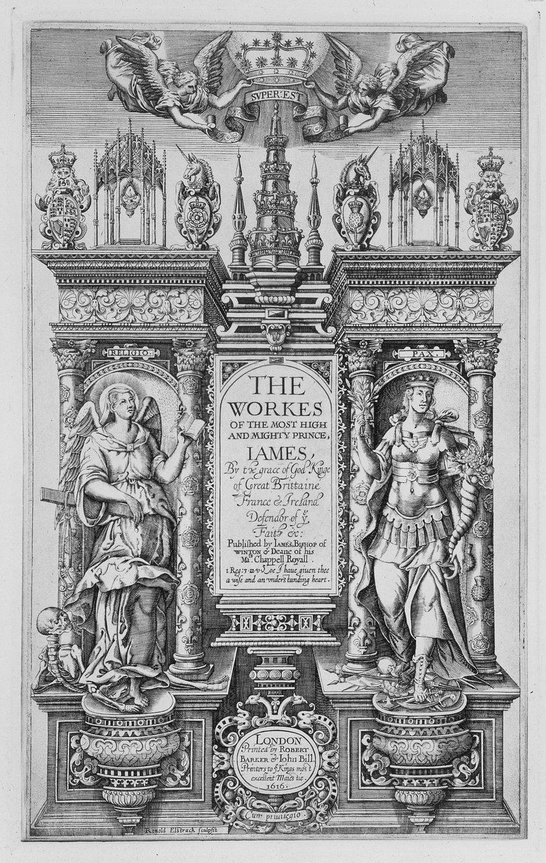 詹姆斯一世作品的标题页，由Renold Elstrack（1571-c.1630）1616年雕刻 作者 英语学校