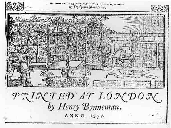 来自Dydymus Mountaine，酒吧的园艺书籍的标题页。在1577年 作者 英语学校