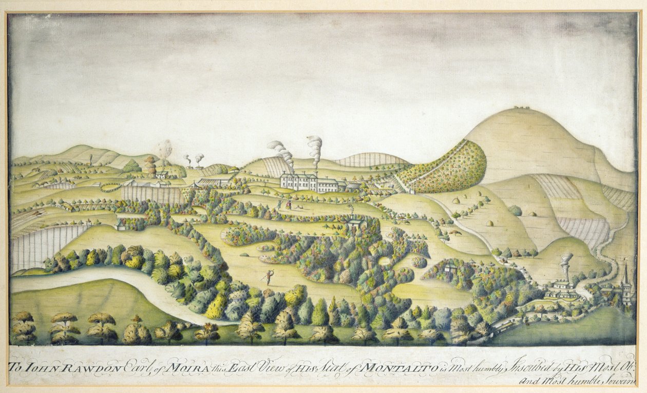 致Moira伯爵John Rawdon，他的蒙塔尔托座位东视图，1800（笔和wc） 作者 英语学校