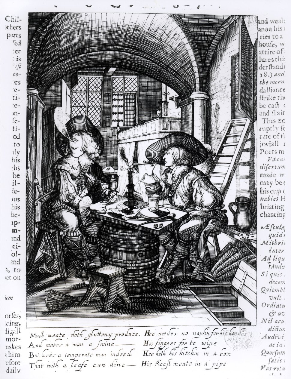 两个年轻的贵族吸烟，詹姆斯一世的一个吸烟插图（1566-1625） 作者 英语学校