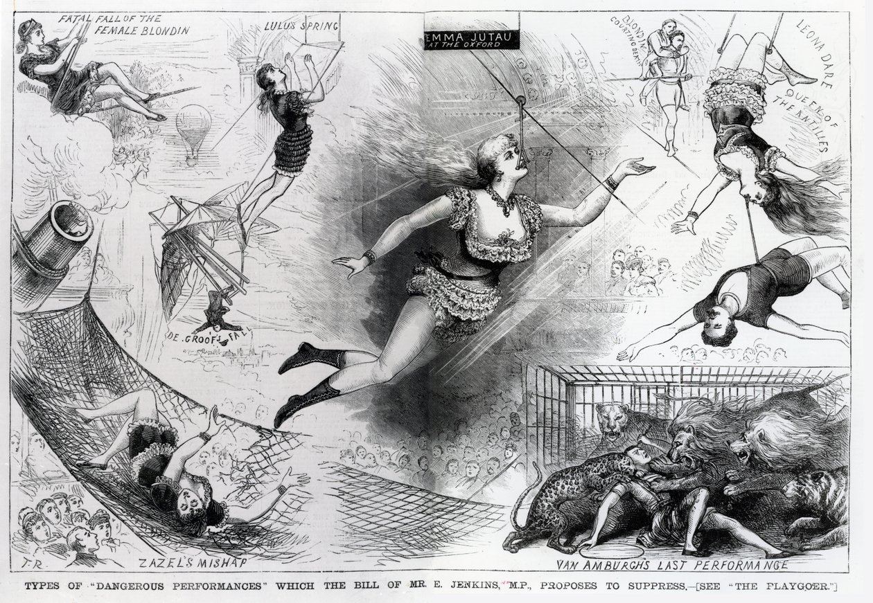 1880年3月12日，“詹妮画报”的插图中，议员E.詹金斯先生提议压制的“危险表演”类型 作者 英语学校
