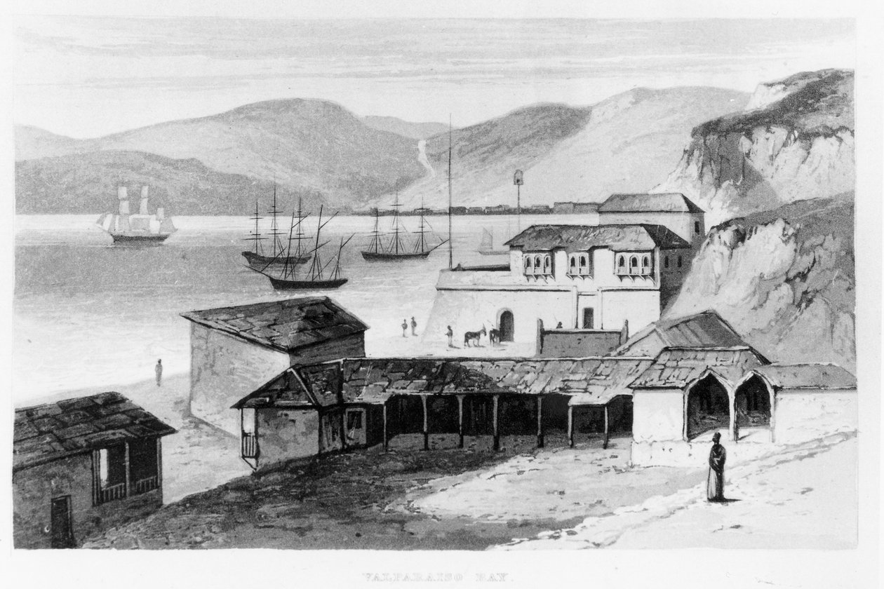 瓦尔帕莱索湾于1820年出版，由亚历山大·卡尔德克鲁（Alexander Caldcleugh）于1825年出版的“南美洲的旅行” 作者 英语学校