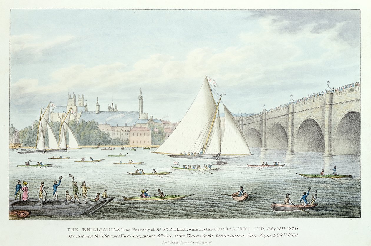 威斯敏斯特和大桥的视图，帆船比赛，1830年 作者 英语学校