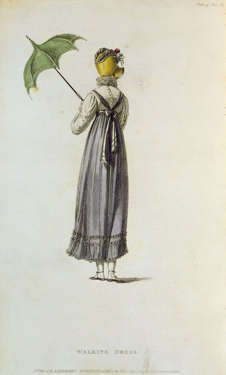 步行连衣裙，1814年（彩色雕刻） 作者 英语学校