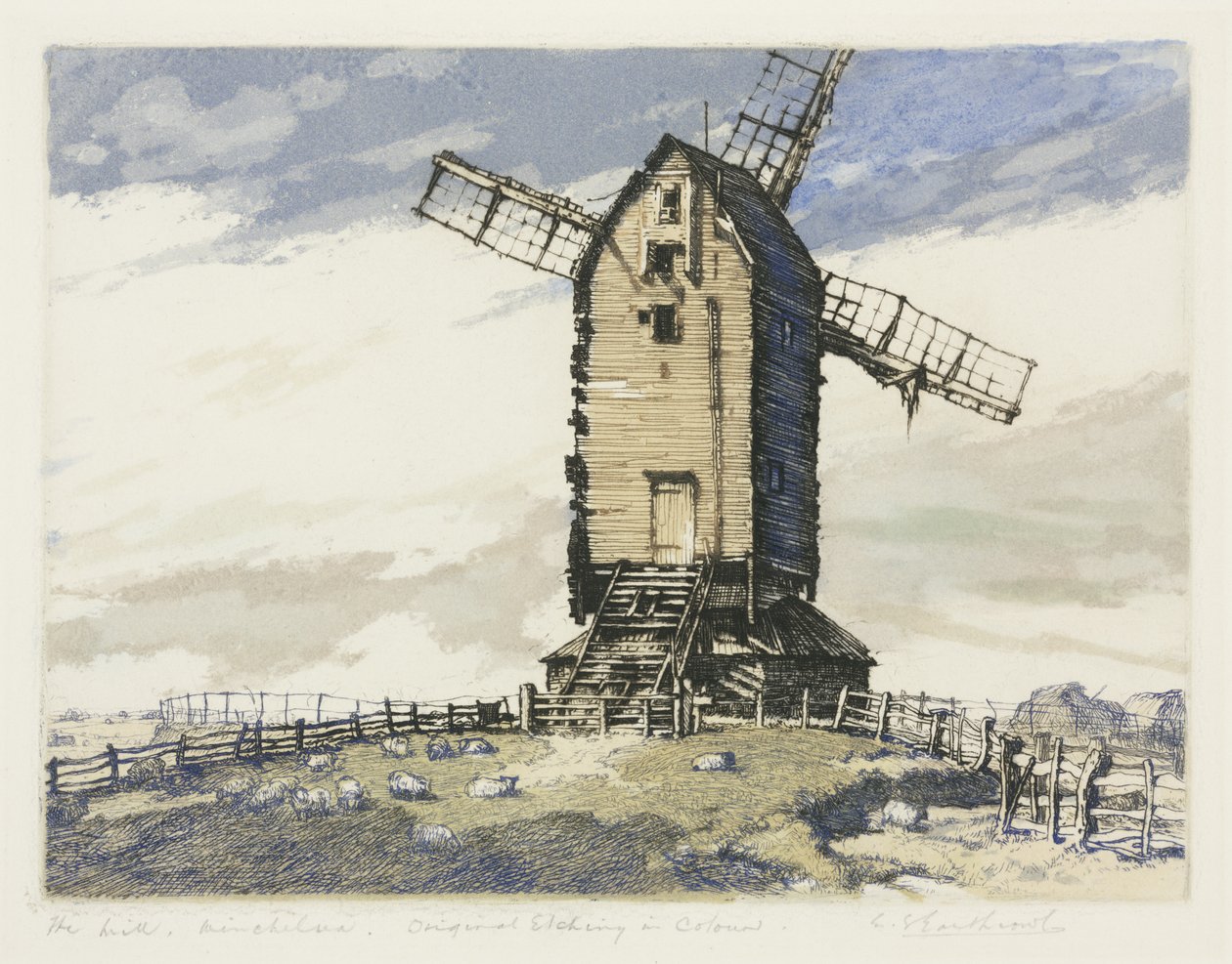 Windmill，Winchelsea，东萨塞克斯（有色mezzotint） 作者 英语学校