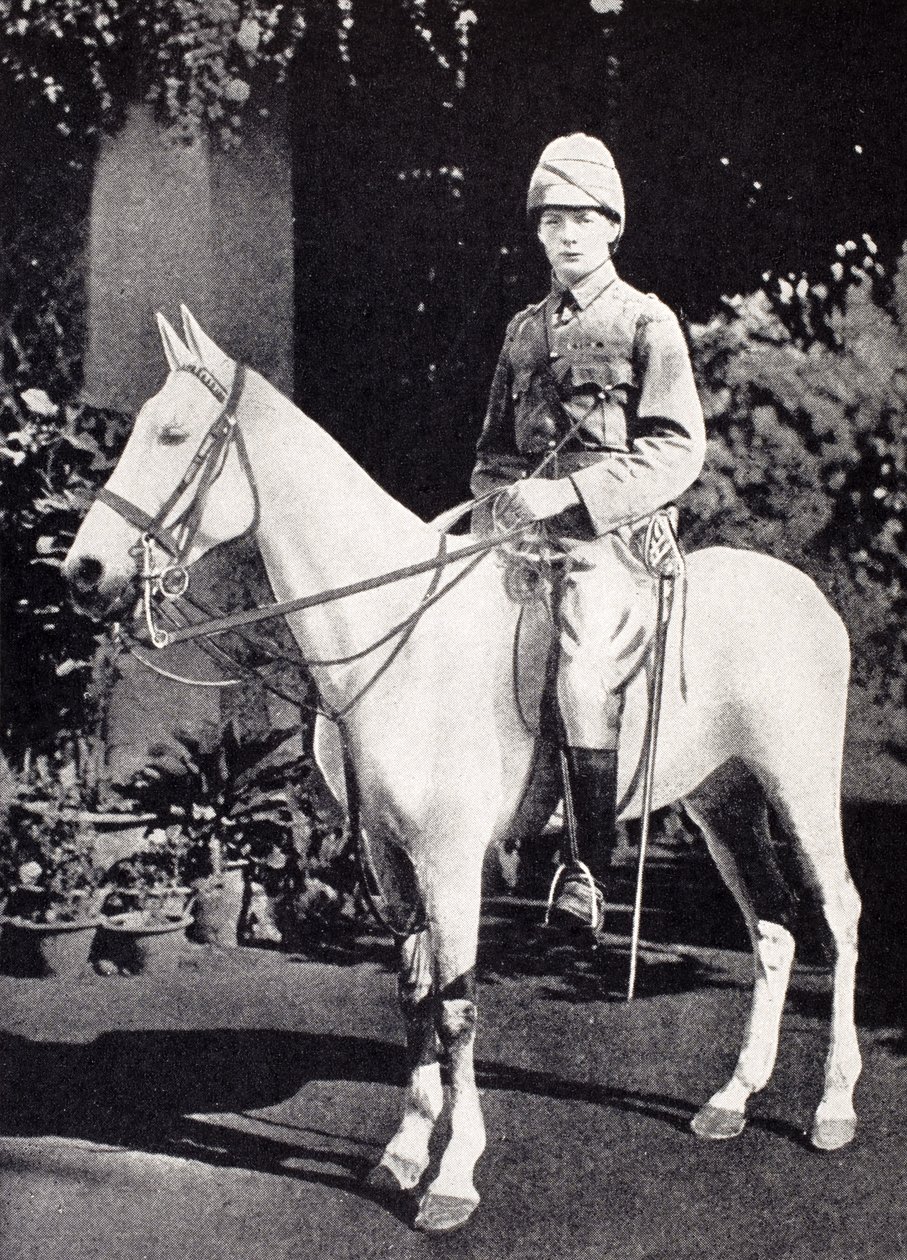 温斯顿丘吉尔于1897年在印度班加罗尔的马背上，来自“温斯顿S.丘吉尔的巡回委员会”，由斯克里布纳出版，1930年 作者 英语学校