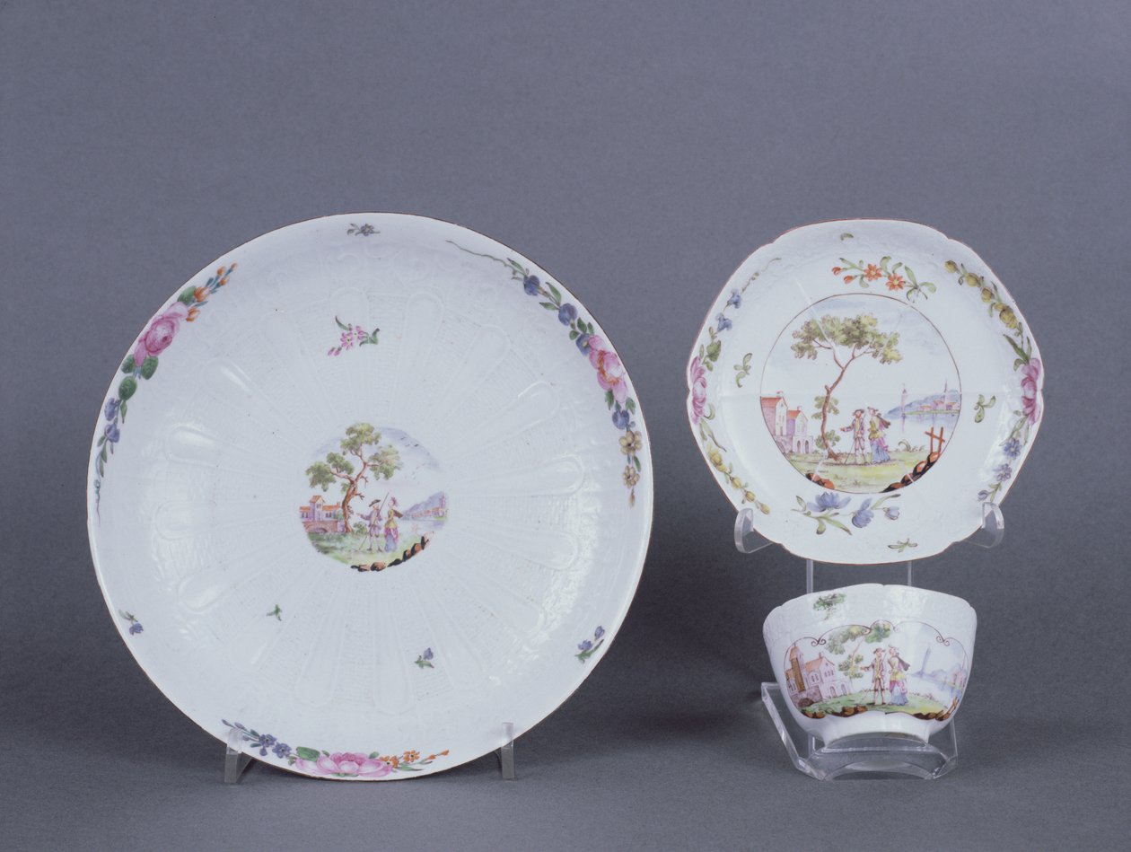 伍斯特teabowl和碟子和菜，中国风装饰，c.1750-55（陶瓷） 作者 英语学校