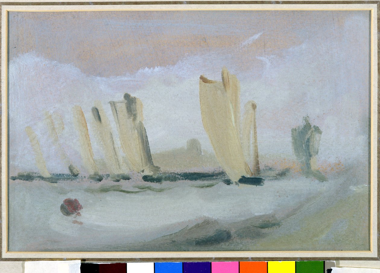 Solent上的游艇赛车，之前归功于JMW Turner（1775-1851），也归功于Peter de Wint（1784-1849），c.1827（纸上油） 作者 英语学校