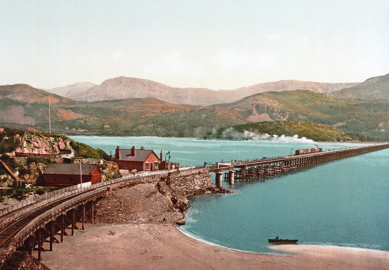 Cadair Idris和Barmouth Bridge，酒吧。 c.1900 作者 英国摄影师