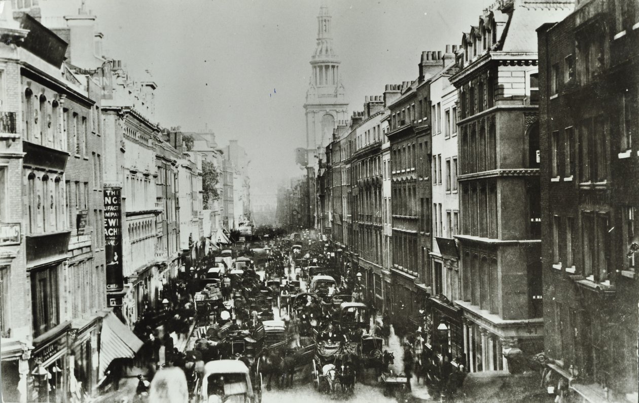 Cheapside，向东看到Bow Church，伦敦市，1880年 作者 英国摄影师