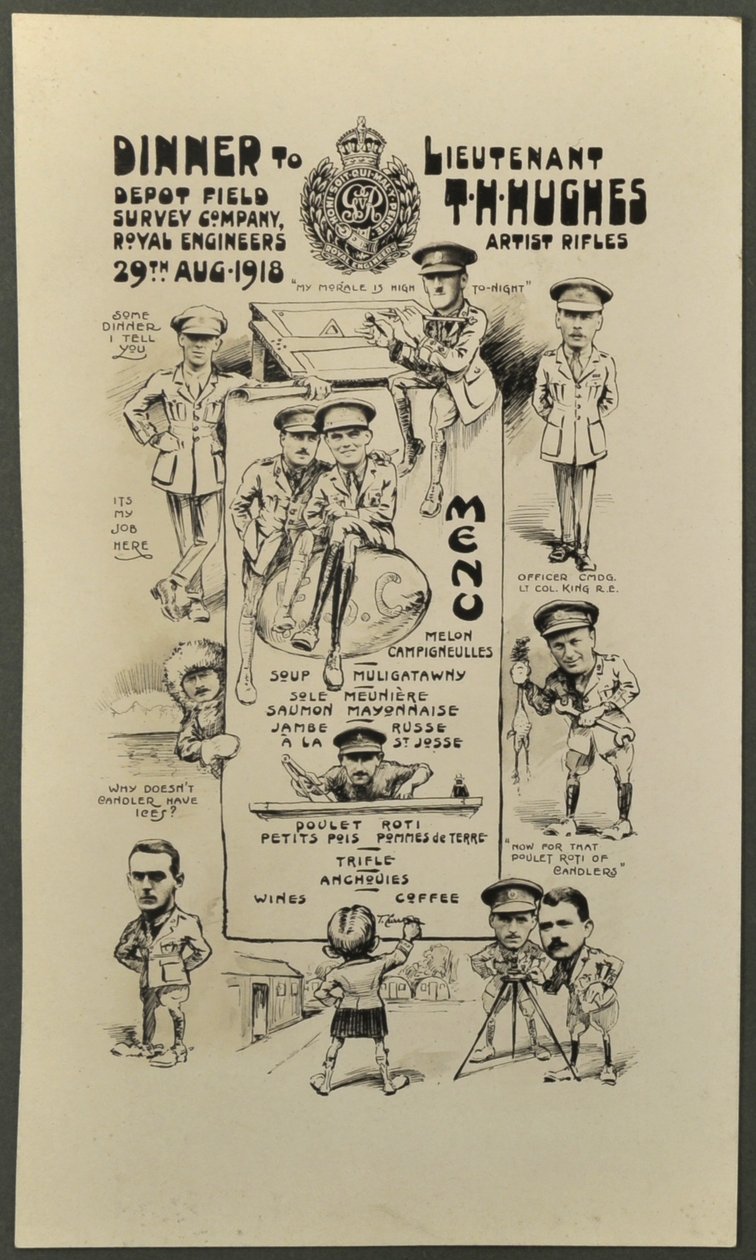 1918年8月29日，英国皇家工程师英国皇家工程师艺术家步枪，艺术家步枪中尉TH休斯共进晚餐 作者 英国摄影师