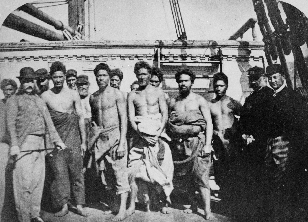 毛利囚犯在1866年在惠灵顿港的监狱废船上 作者 英国摄影师