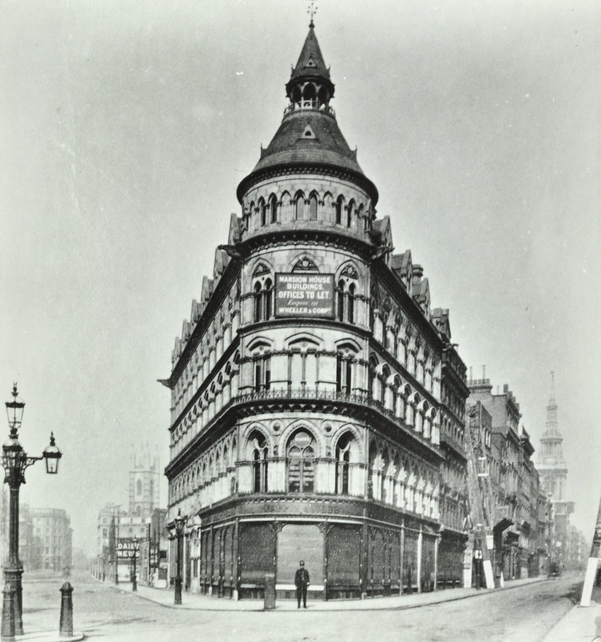 维多利亚女王街，1880年在伦敦的Poultry和Queen Victoria Street的Mansion House街角 作者 英国摄影师