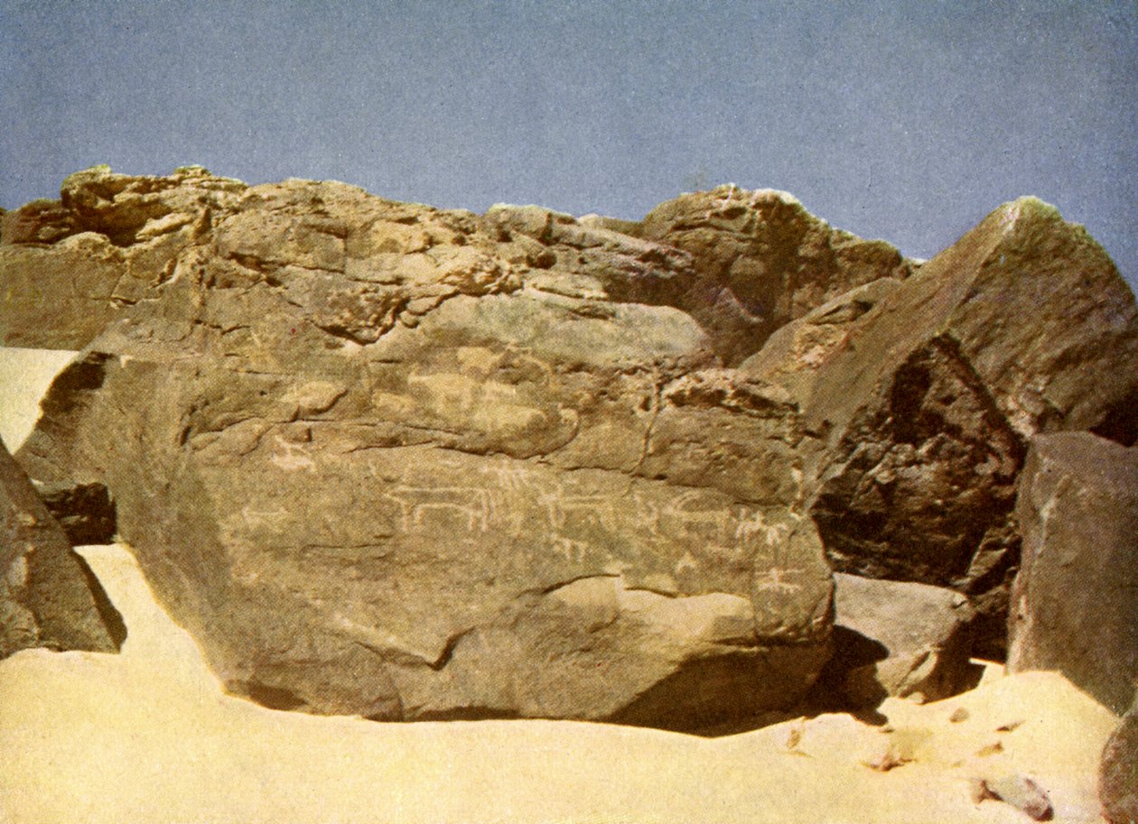 Rock bearing prehistoric heiroglyphics, Egypt. 作者 英国摄影师