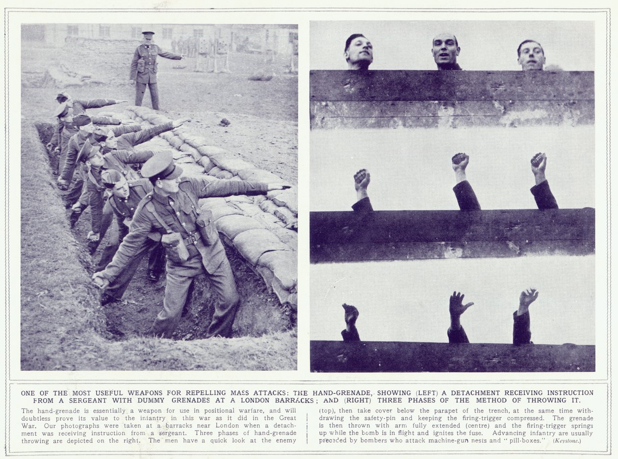 1939年11月22日出版的“手绘战争新闻”中的手榴弹 作者 英国摄影师