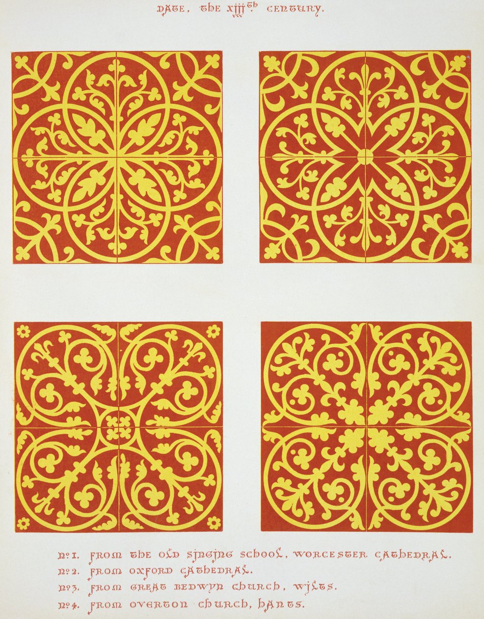 13世纪瓷砖设计，瓷砖路面标本的插图，由现有机构绘制，作者：Henry Shaw，1858 作者 英语学校