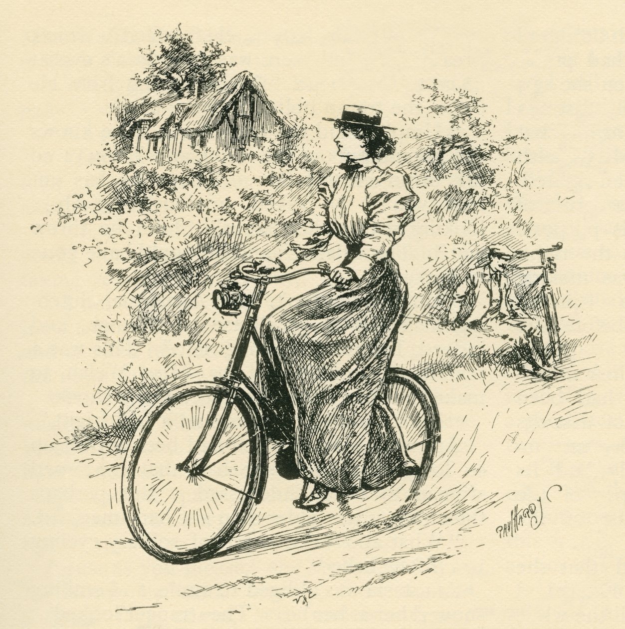 一位 19 世纪的女自行车手。选自 1897 年出版的《斯特兰德杂志》。 作者 英语学校