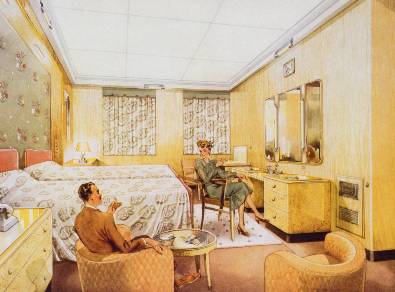 RMS Caronia的卧室，c.1950 作者 英语学校