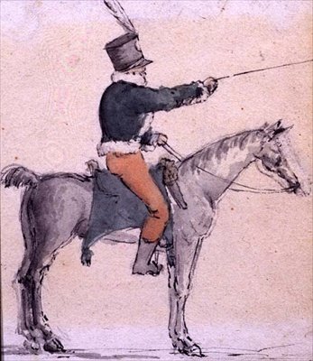 马背上的男孩士兵，约1820年（纸上水彩）。 作者 英语学校