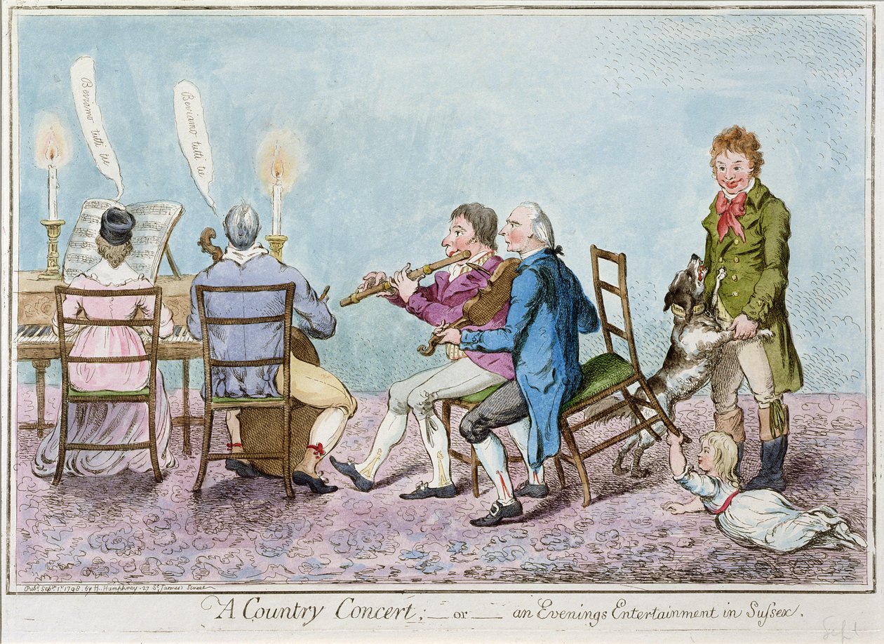 Hannah Humphrey于1798年出版的国家音乐会或苏塞克斯的夜间娱乐活动（手工彩色蚀刻） 作者 英语学校