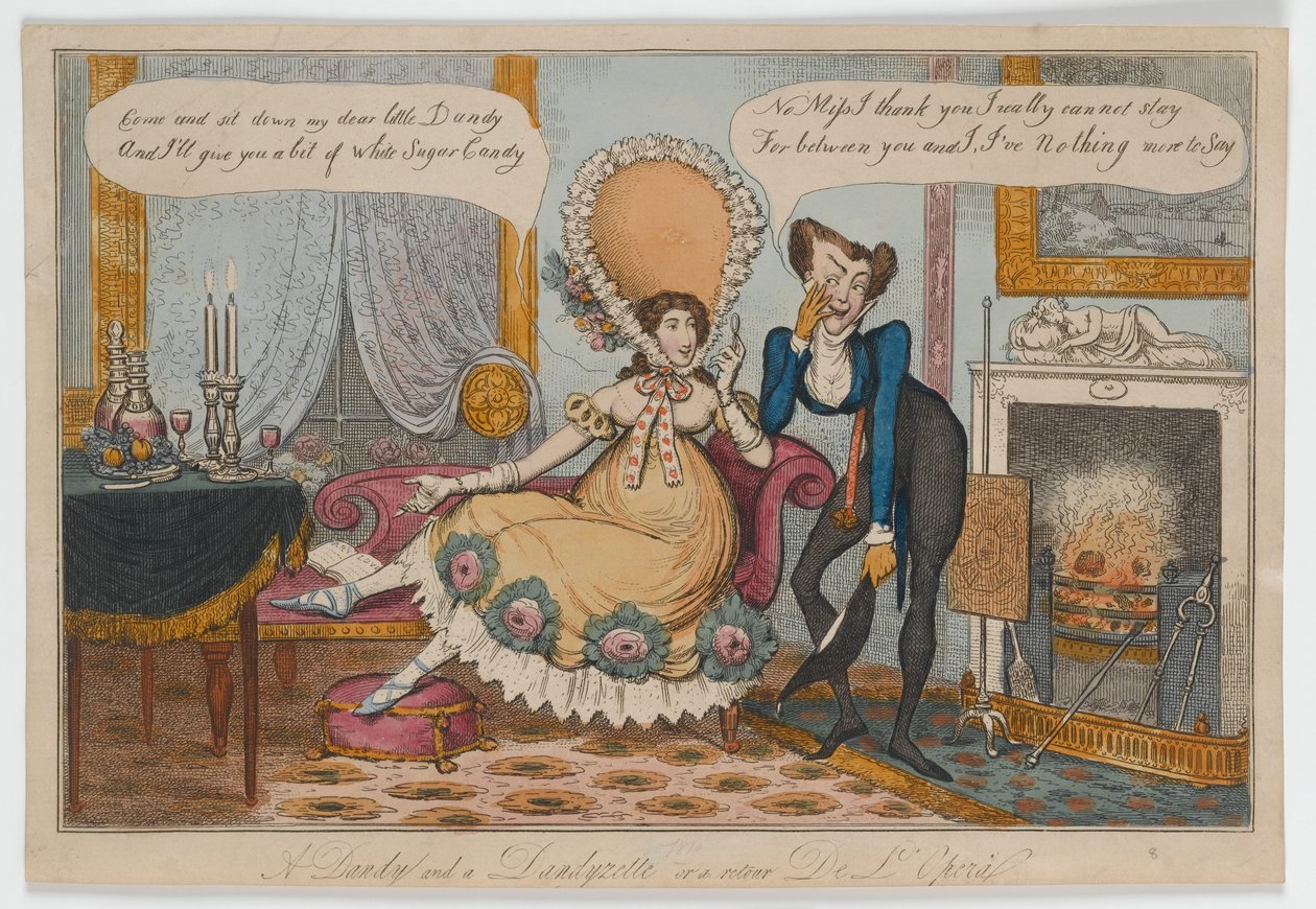 Dandy和Dandyzette或者Retour De LOpera，c.1820（手工彩色雕刻） 作者 英语学校