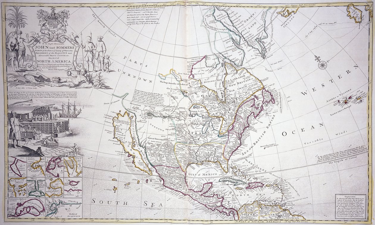 北美双页地图，约1708-20年 作者 英语学校