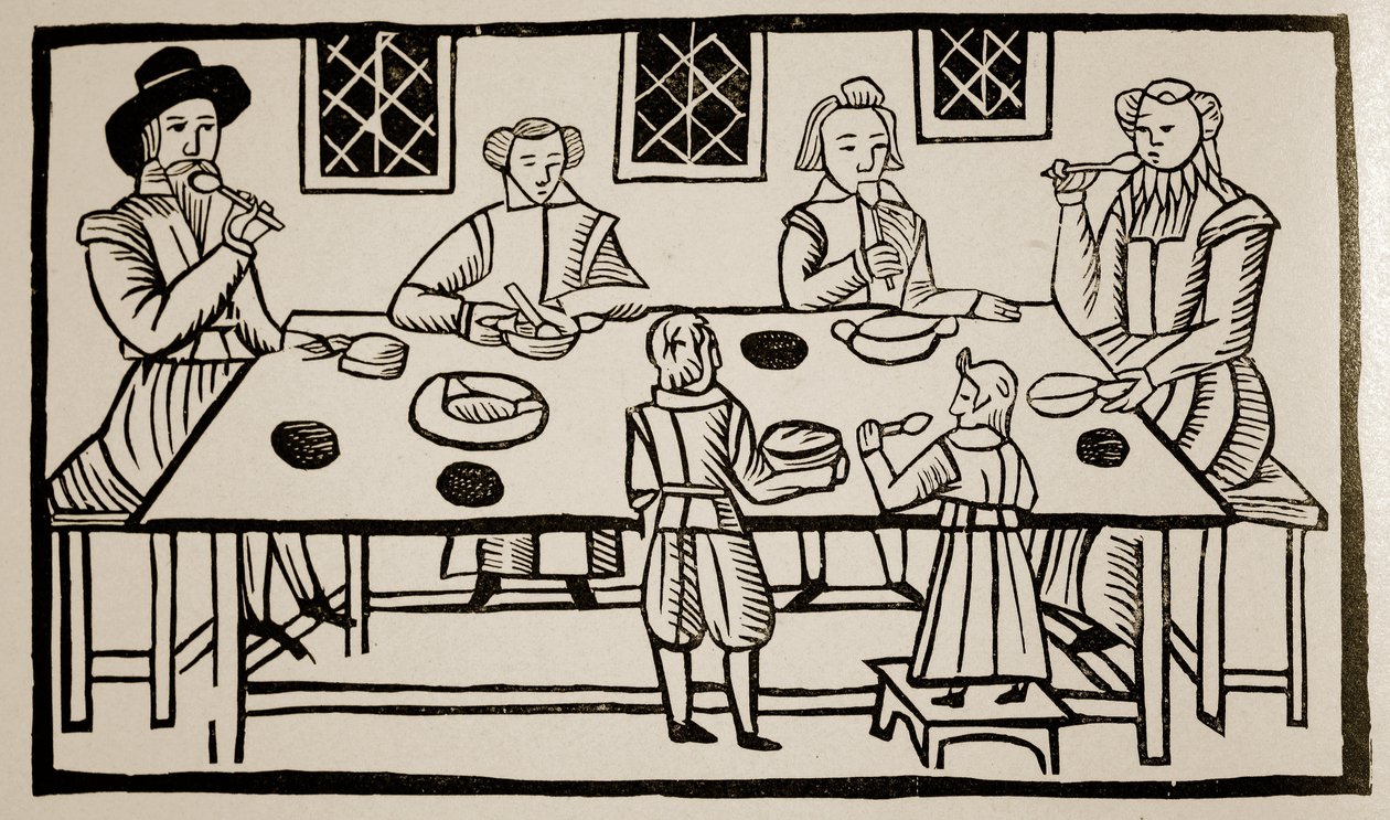 家庭餐，c.1600（棕褐色照片） 作者 英语学校