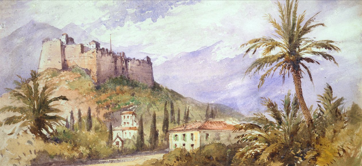 阿特拉斯山脉的山地堡垒，约1860-70（纸上水彩画） 作者 英语学校