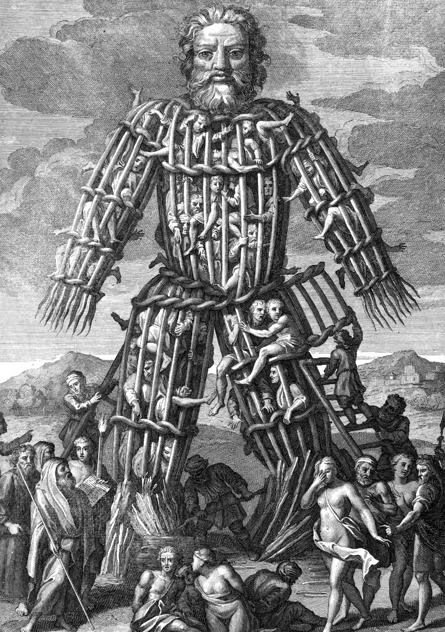 一个由Osier Twigs制作的巨型巨像，其中男人被尊敬的神焚烧，由Cornelis Huyberts雕刻，插图由William Duncan翻译成英文的Caesars Commentaries， 作者 英语学校