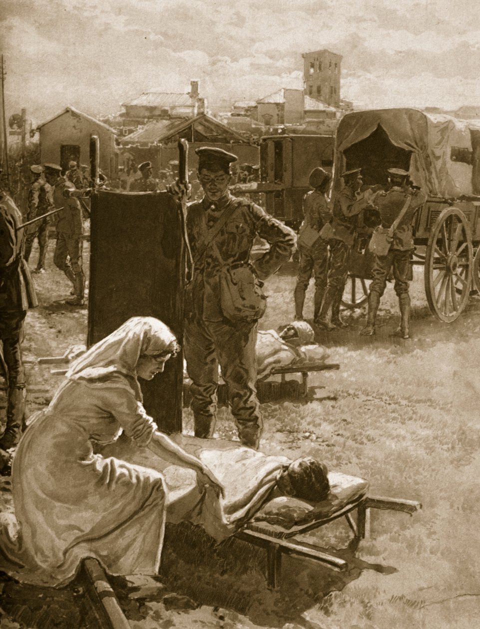 一个处理受伤士兵的医疗站，1914-19 作者 英语学校
