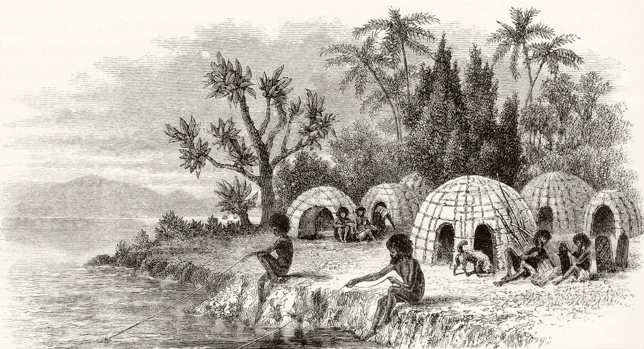 昆士兰州的一个土着营地，1880年，来自霍华德威洛比的“澳大利亚图片”，由伦敦宗教信仰协会出版，1886年 作者 英语学校