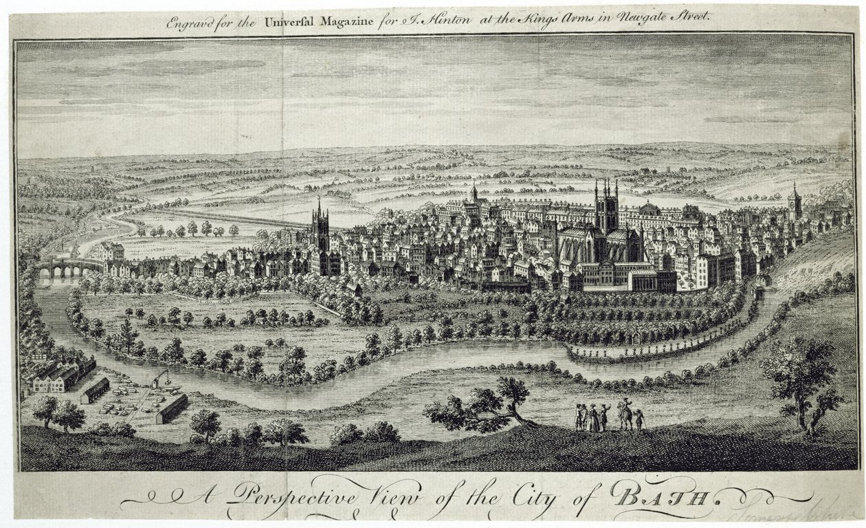 巴斯市的透视图，为环球杂志刻，1750年 作者 英语学校