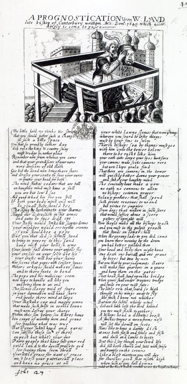 “1644年写于坎特伯雷的已故主教W.劳德的预言，因而得以通过”，1645年出版的“内战” 作者 英语学校