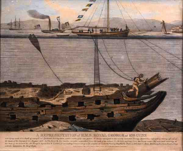 108门炮的皇家乔治号的表现，1833年出版（彩色雕刻）。 作者 英语学校