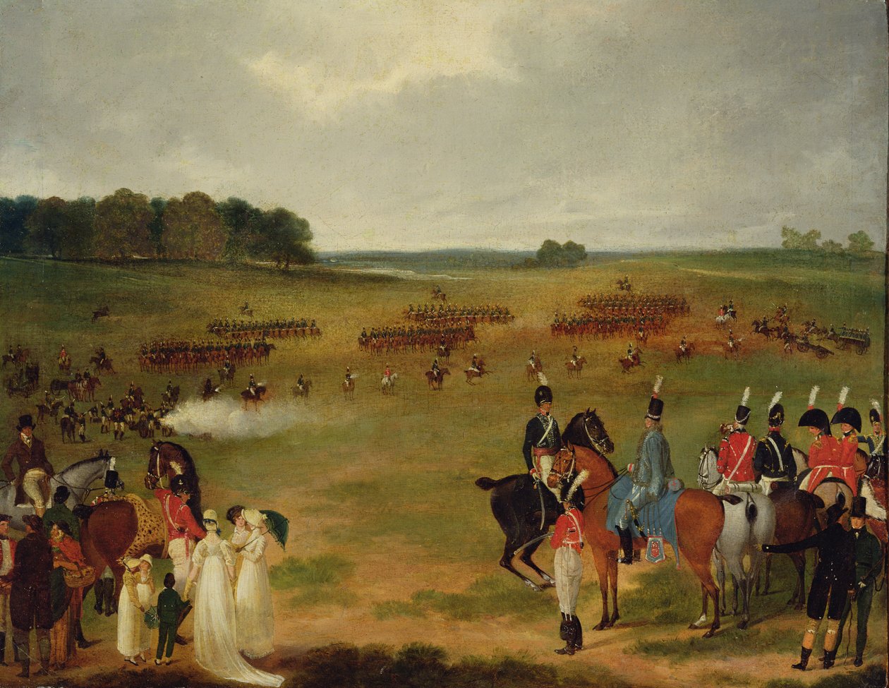 1804年的海德公园伦敦志愿者骑兵和飞行炮兵回顾，c.1804（船上放油） 作者 英语学校