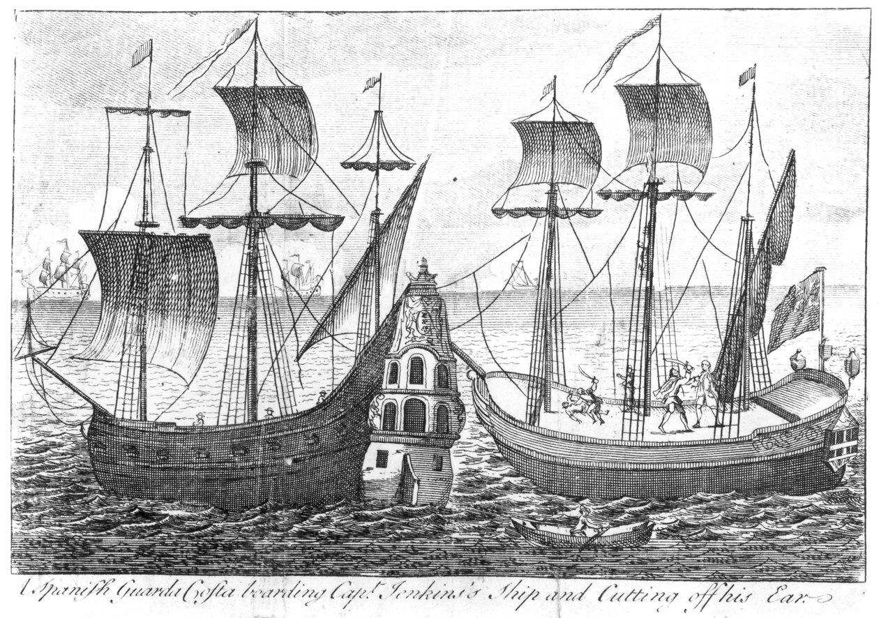 1731年，一名西班牙“瓜达科斯塔”号（海岸警卫队）登上詹金船长并切断他的耳朵 作者 英语学校