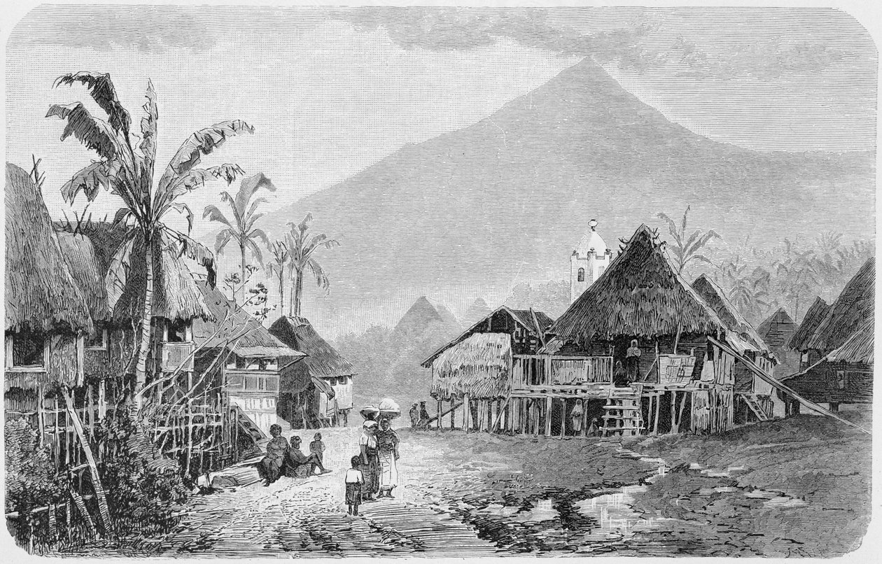 菲律宾吕宋岛的一个Tagal村，来自“人类的历史”，第1卷，由Friedrich Ratzel教授，1896年（雕刻） 作者 英语学校