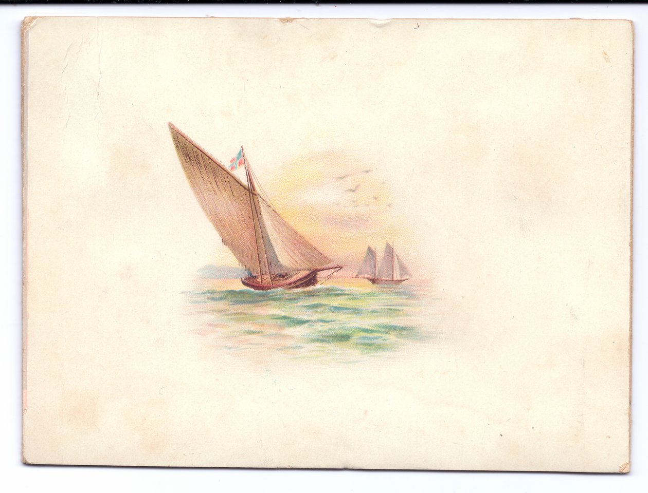 1895年，维多利亚时代的新年贺卡，游艇在月光下航行 作者 英语学校