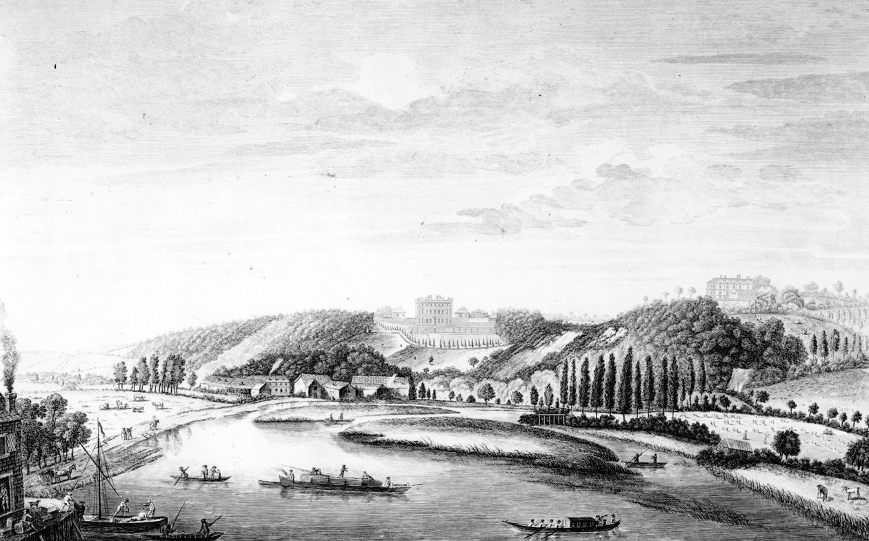 从Maidenhead桥梁采取的Cliveden议院看法，c.1780 作者 英语学校