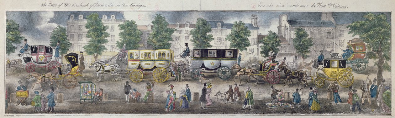 1828年巴黎林荫大道与新车厢（彩色雕刻） 作者 英语学校