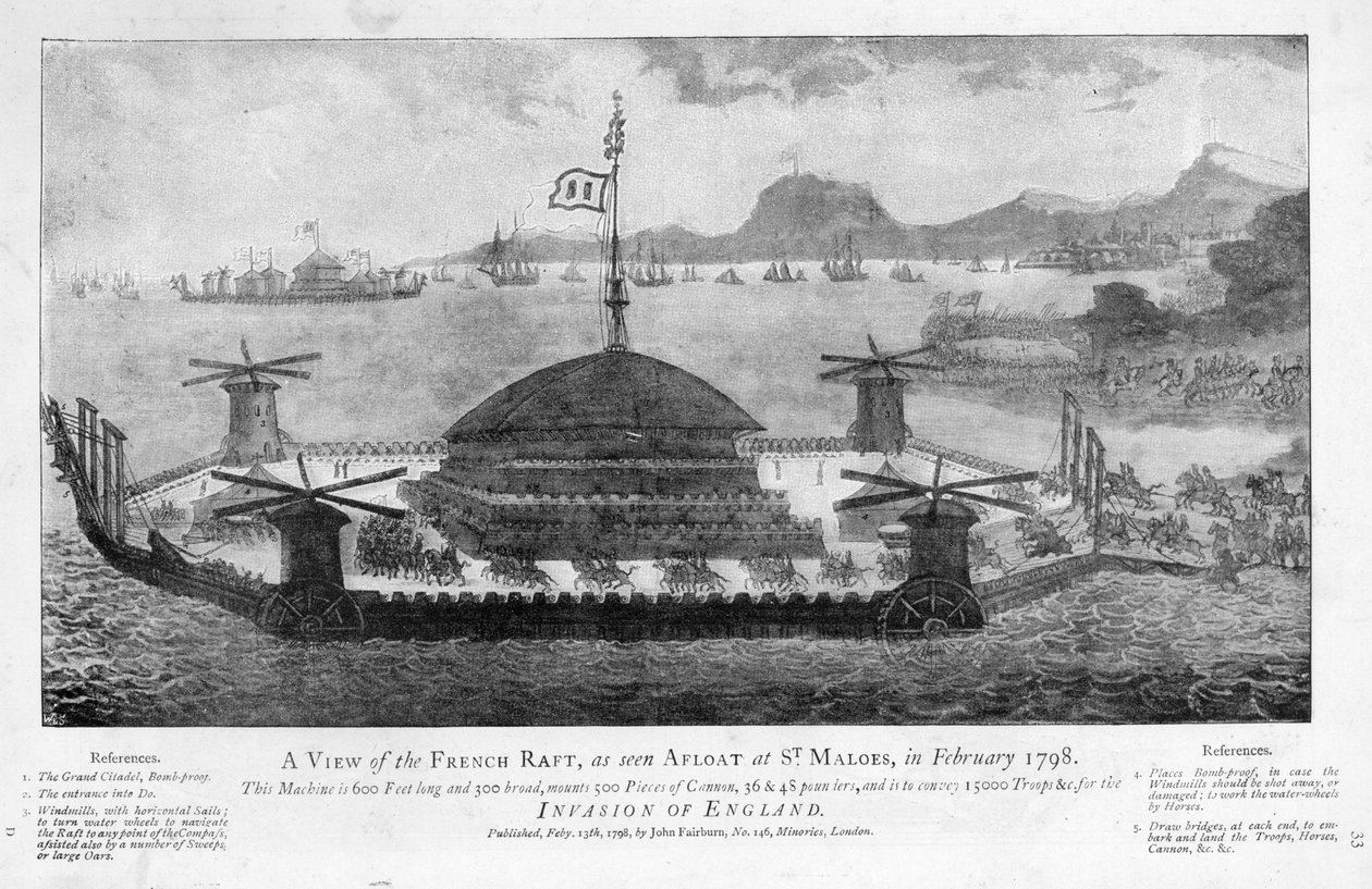 1798年2月在圣马洛的法国筏的视图（aquatint） 作者 英语学校