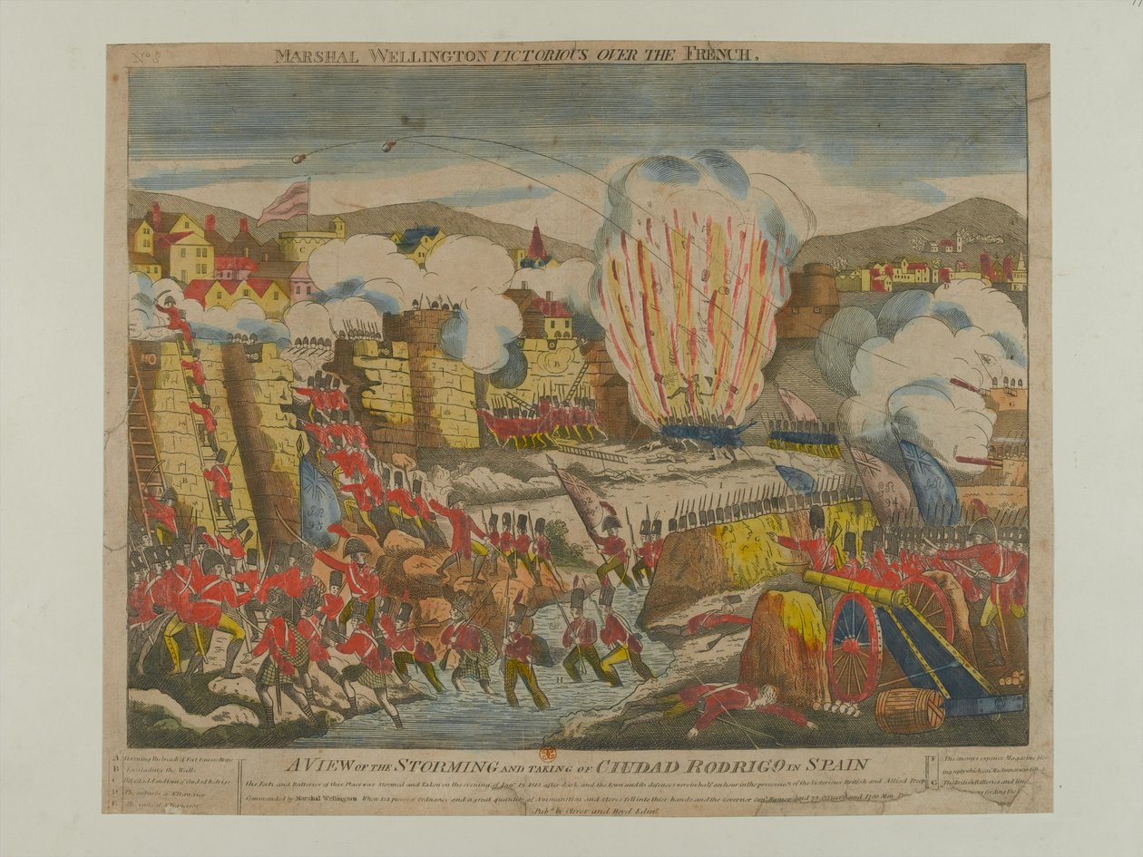 1812年西班牙Ciudad Rodrigo的风暴与拍摄观点，由Oliver和Boyd 1812出版 作者 英语学校