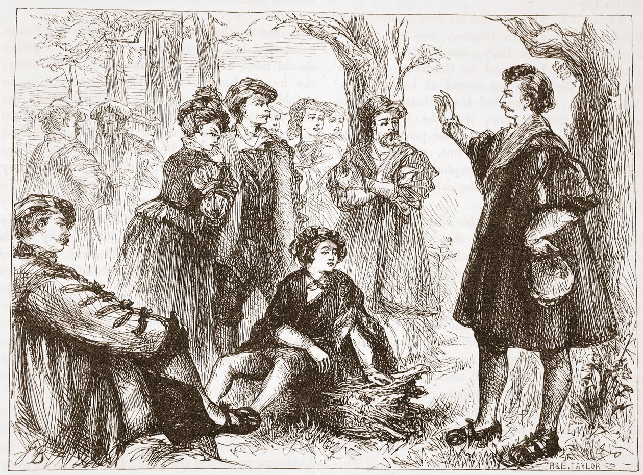 一个Wittemberg学生讲道在石灰树草甸，从新教历史的插图James Aitken Wylie（1808-1890），酒吧。 1878年 作者 英语学校
