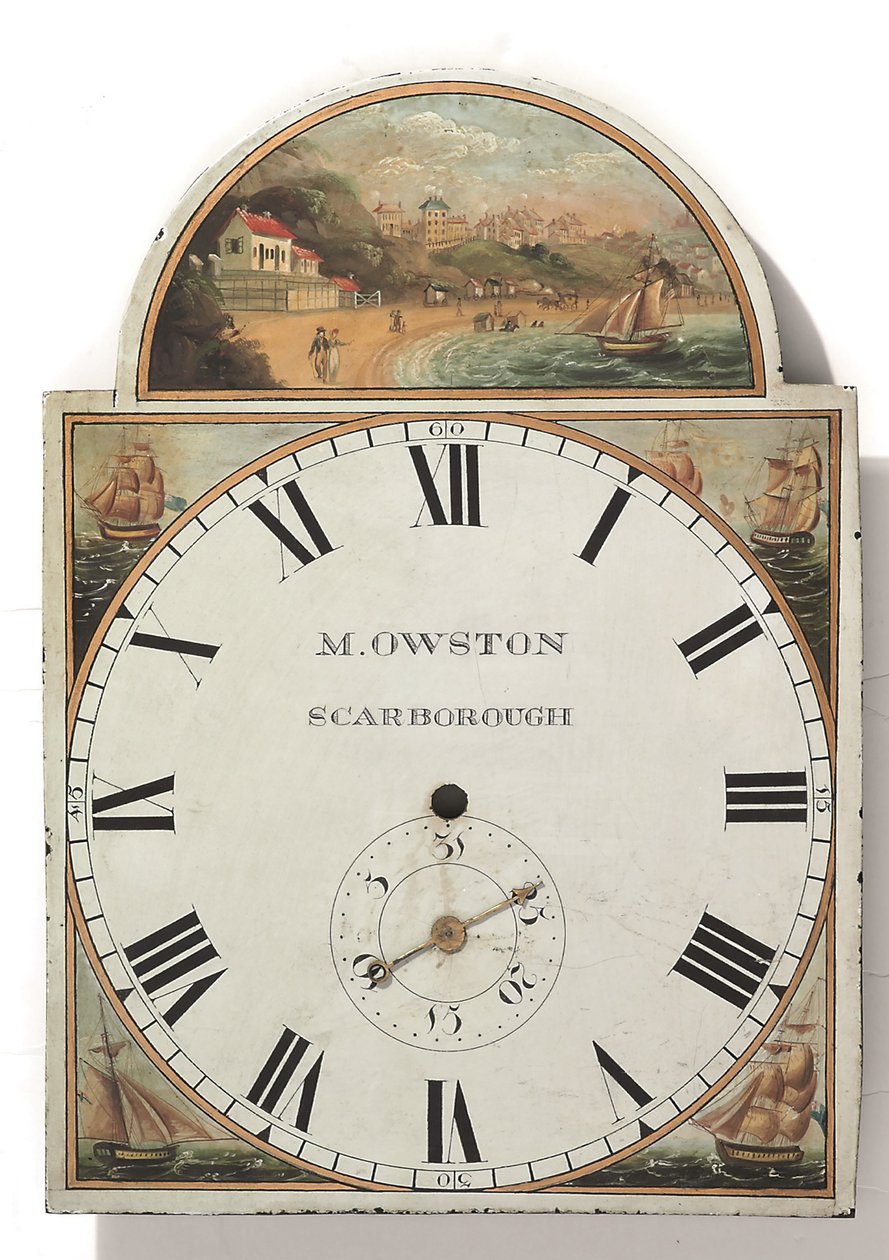 A late George III or Regency painted long case clock dial, c.1810 (mixed media)   1473625   zh       chinese Successfully Translated  Original: Spring, from Falbalas & Fanfreluches, Almanach des Modes Présentes, Passées et Futures Translat: Spring, from 