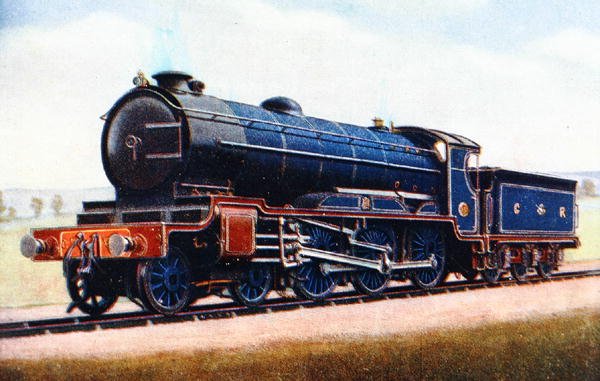 伦敦米德兰和苏格兰铁路的一个机车，插图来自G. Gibbard Jackson的《机车之书》，1924年出版（彩色平印）。 作者 英语学校